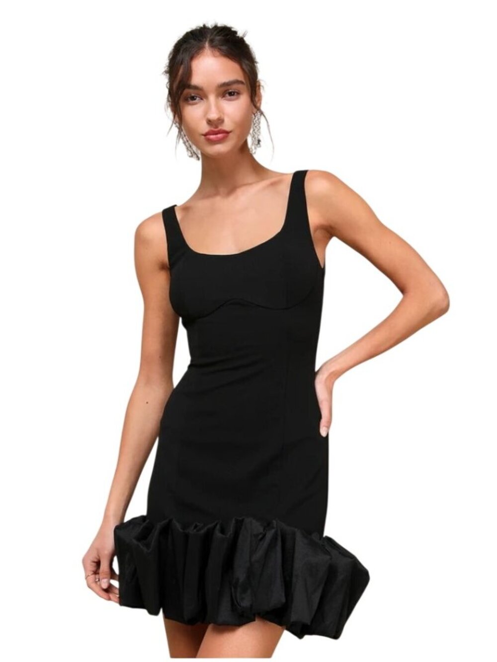 Lulus Essentially Flirty Black 3D Ruffle Hem Bodycon Mini Dress NWT - Size XL